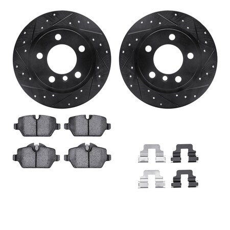 Dynamic Friction Co 8512-32012, Rotors-Drilled and Slotted-Black w/ 5000 Advanced Brake Pads incl. Hardware, Zinc Coated 8512-32012